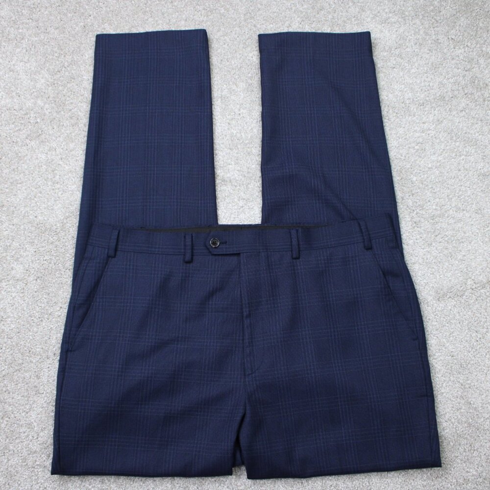 LAUREN Ralph Lauren Pants Mens 38x34 Blue Checkered Natural Stretch Wool Blend